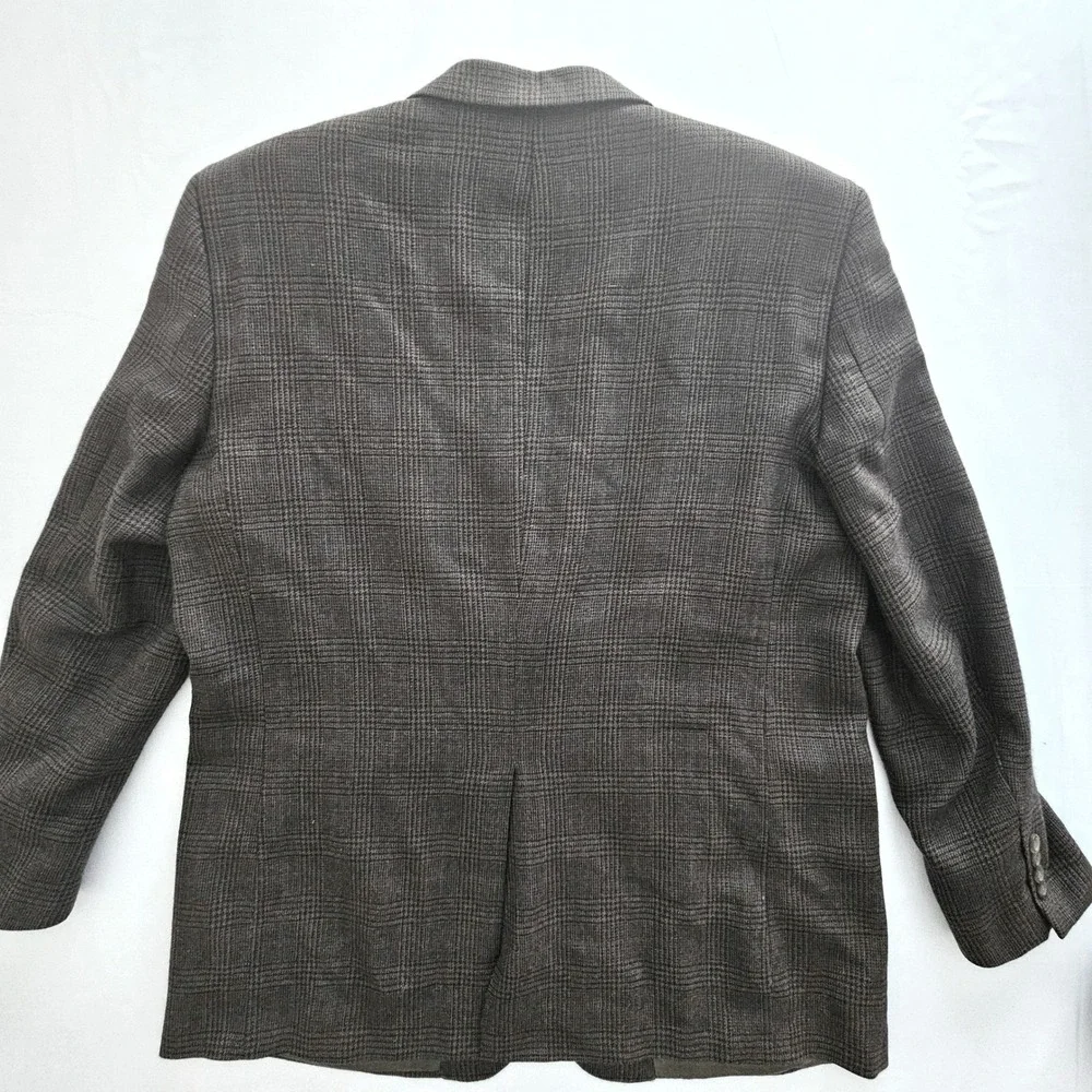 Joseph & Feiss Mens 46 Long Blazer 100% Lambswool Brown Glen Plaid Sport Coat